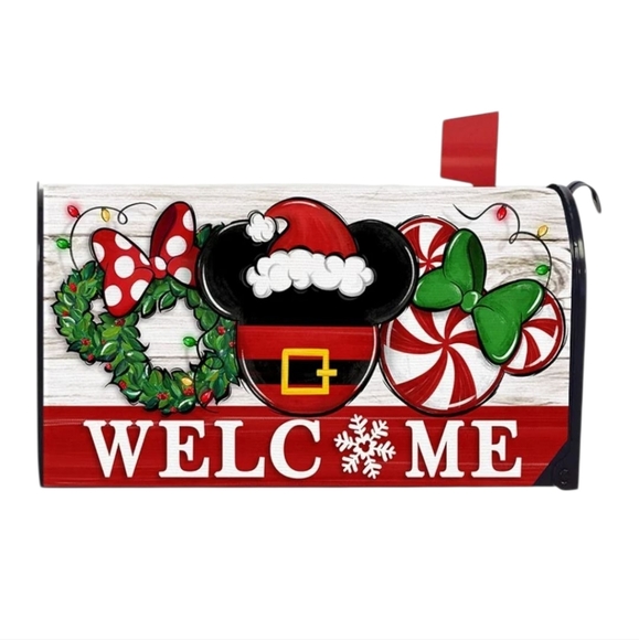 Mickey / Minnie Mouse 'Welcome'  Christmas Holiday Magnetic Mailbox Cover  NEW - Picture 2 of 8